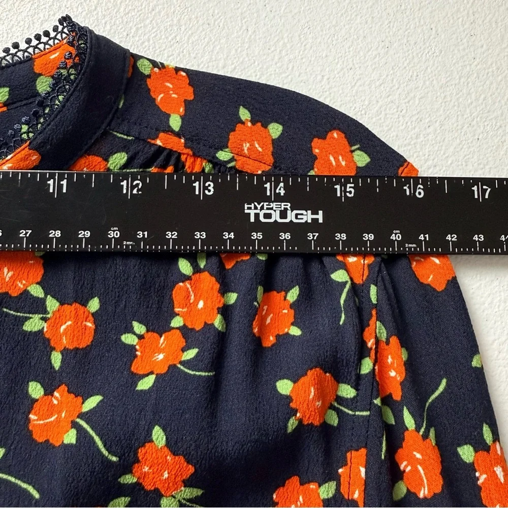 J.Crew Re-Imagined Navy Floral Viscose Blouse Long Sleeve Boho Top Size L